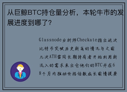 从巨鲸BTC持仓量分析，本轮牛市的发展进度到哪了？